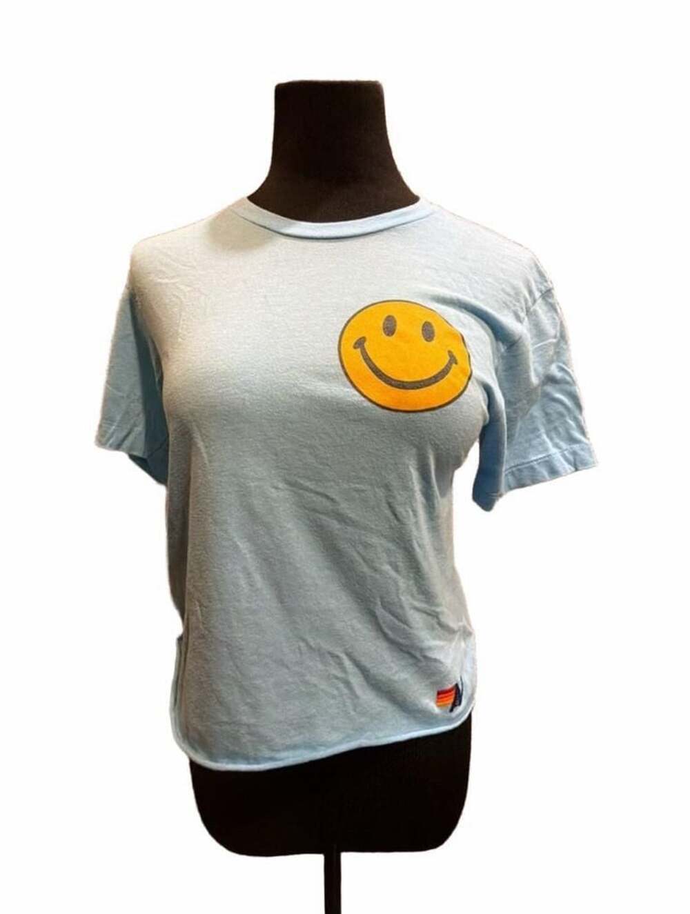 815 Aviator Nation Smiley Tee Size S Light Blue Graphic